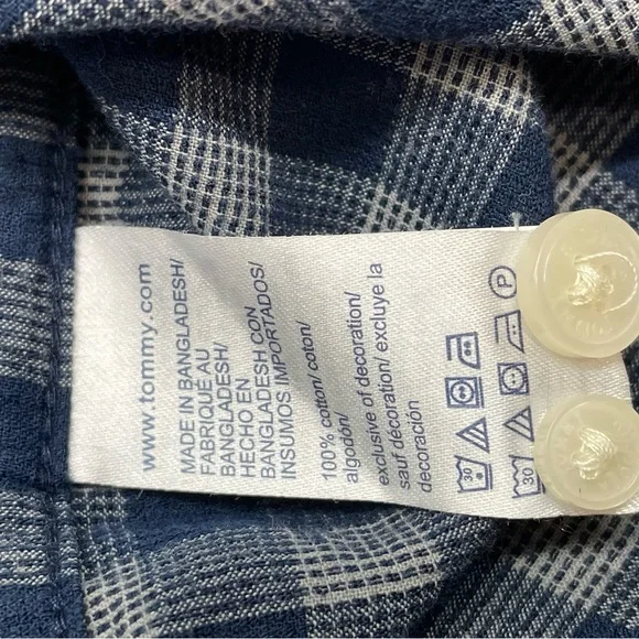 Tommy Hilfiger Button Down Shirt Mens Large Blue Gingham Regular Fit Long Sleeve - Picture 9 of 9